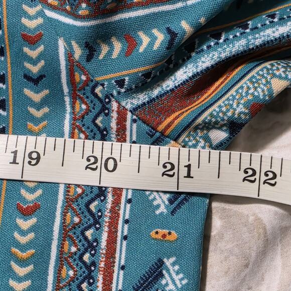 Trissi 90s Teal Aztec Southwest Button Front Blouse Tribal Print Boho Top Large - Picture 4 of 6